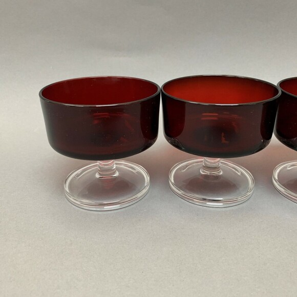 Luminarc Arcoroc Ruby Red Clear Stem Glass Sherbert Compote Lot of 5 - Picture 5 of 11